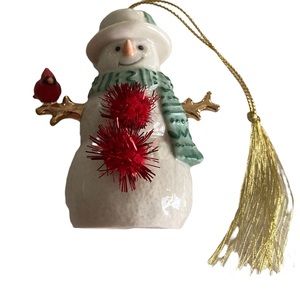 Lenox Christmas Tree Ornament Snowman Red Tinsel ball Pom-Pom Red Cardinal